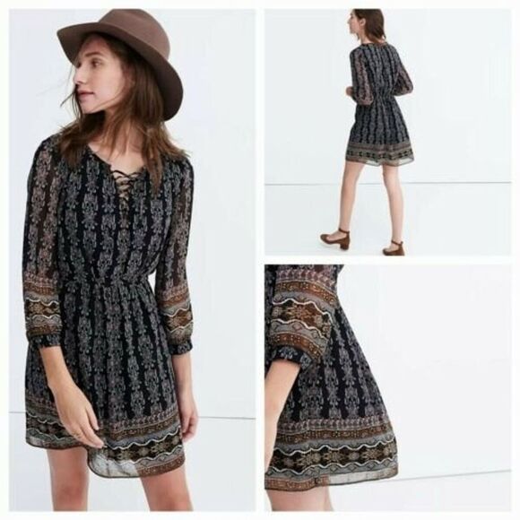 Madewell Lace-Up Fall Floral Dress Size 2 (XS) - Picture 1 of 7